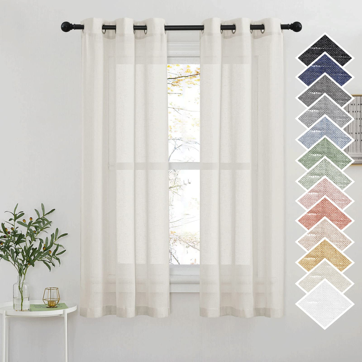 NICETOWN White Sheer Linen Curtains 84 Inch Length 2 Panels Set, W52xL84