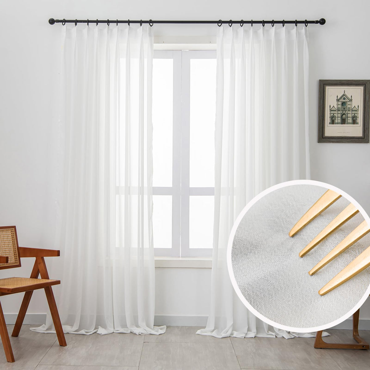 Sheer Curtains 120 inch Length for Living Room, 1 Panel, 52" W x 120" L