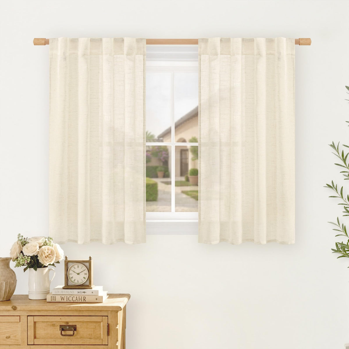 LAMIT Linen Semi Sheer Curtains 84 Inches Long for Living Room 2 Panels
