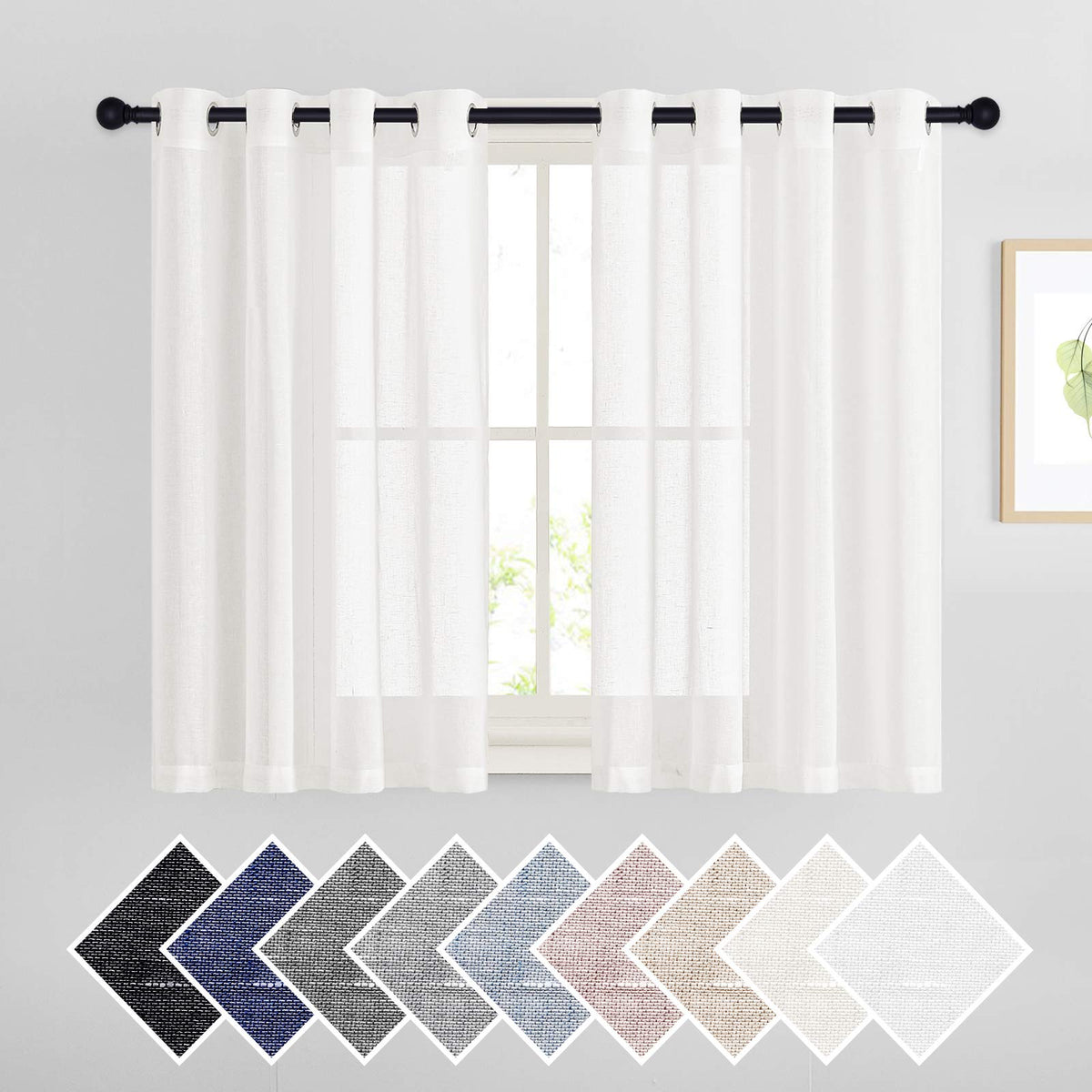 NICETOWN White Sheer Linen Curtains 84 Inch Length 2 Panels Set, W52xL84