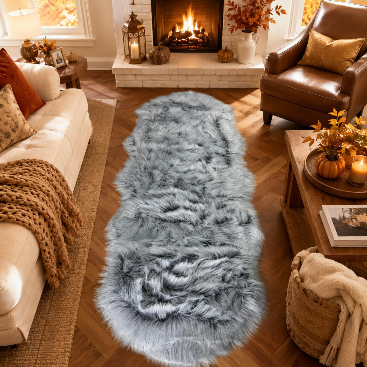 EasyJoy Ultra Soft Fluffy/Fuzzy Shaggy Area Rug Faux Fur Chair Cover Seat Pad for Bedroom Floor Sofa Living Room (2 x 6 ft Sheepskin, Beige)