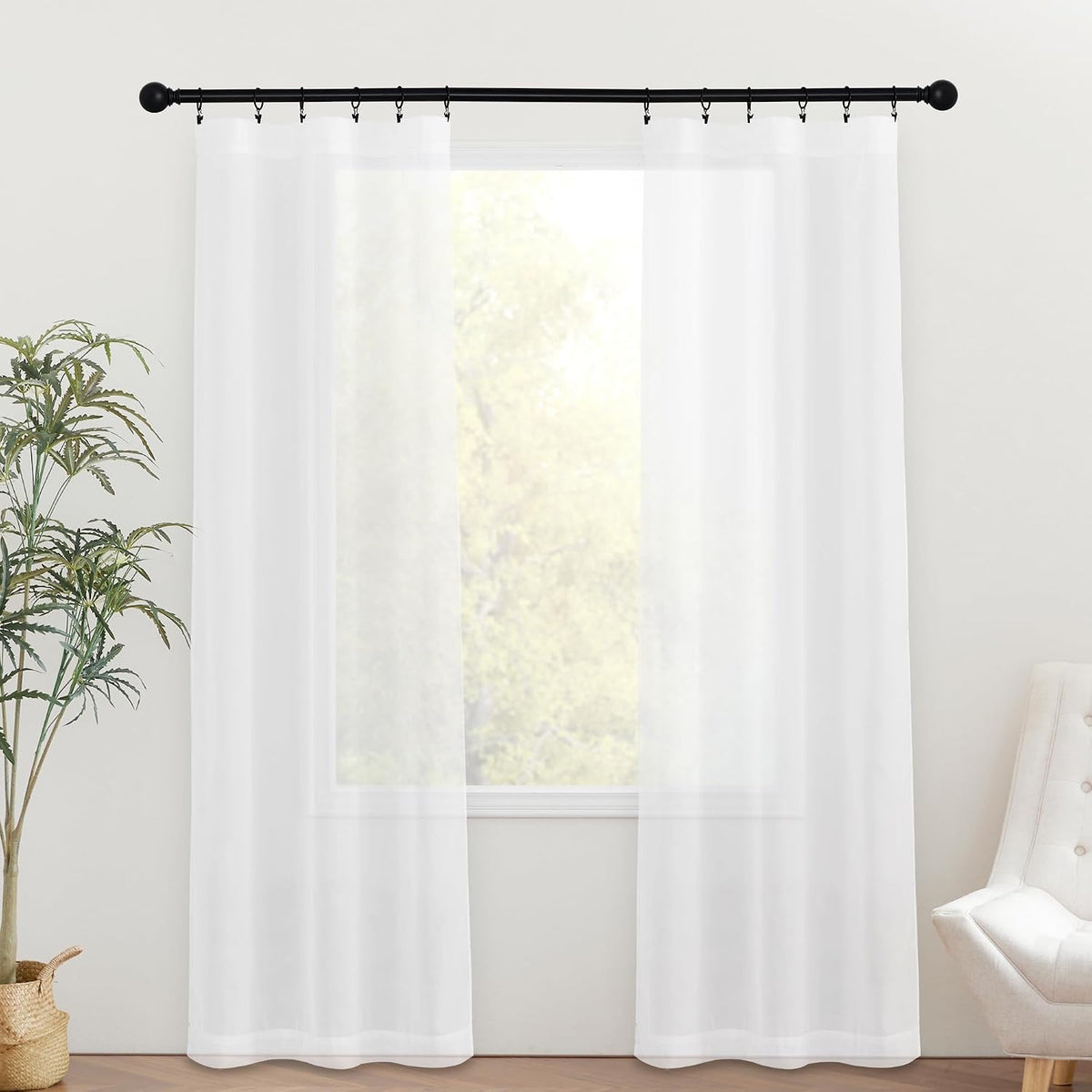 NICETOWN White 2 Panels French Door Curtains for Front Back Window Cover