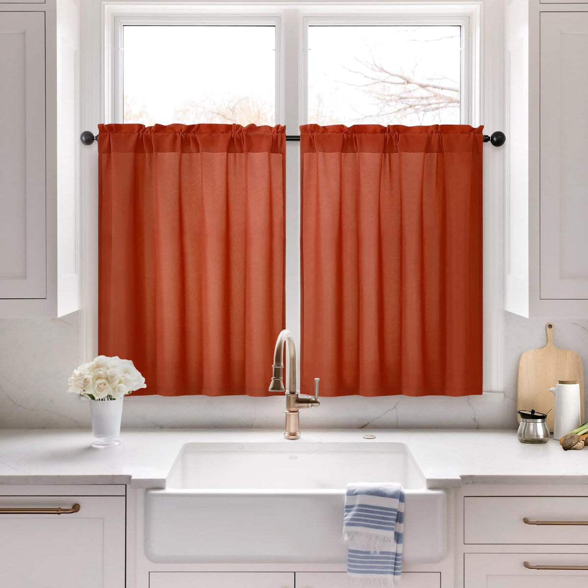 HOMEIDEAS Non-See-Through White Privacy Sheer Curtains, 52 X 96 Inches Long