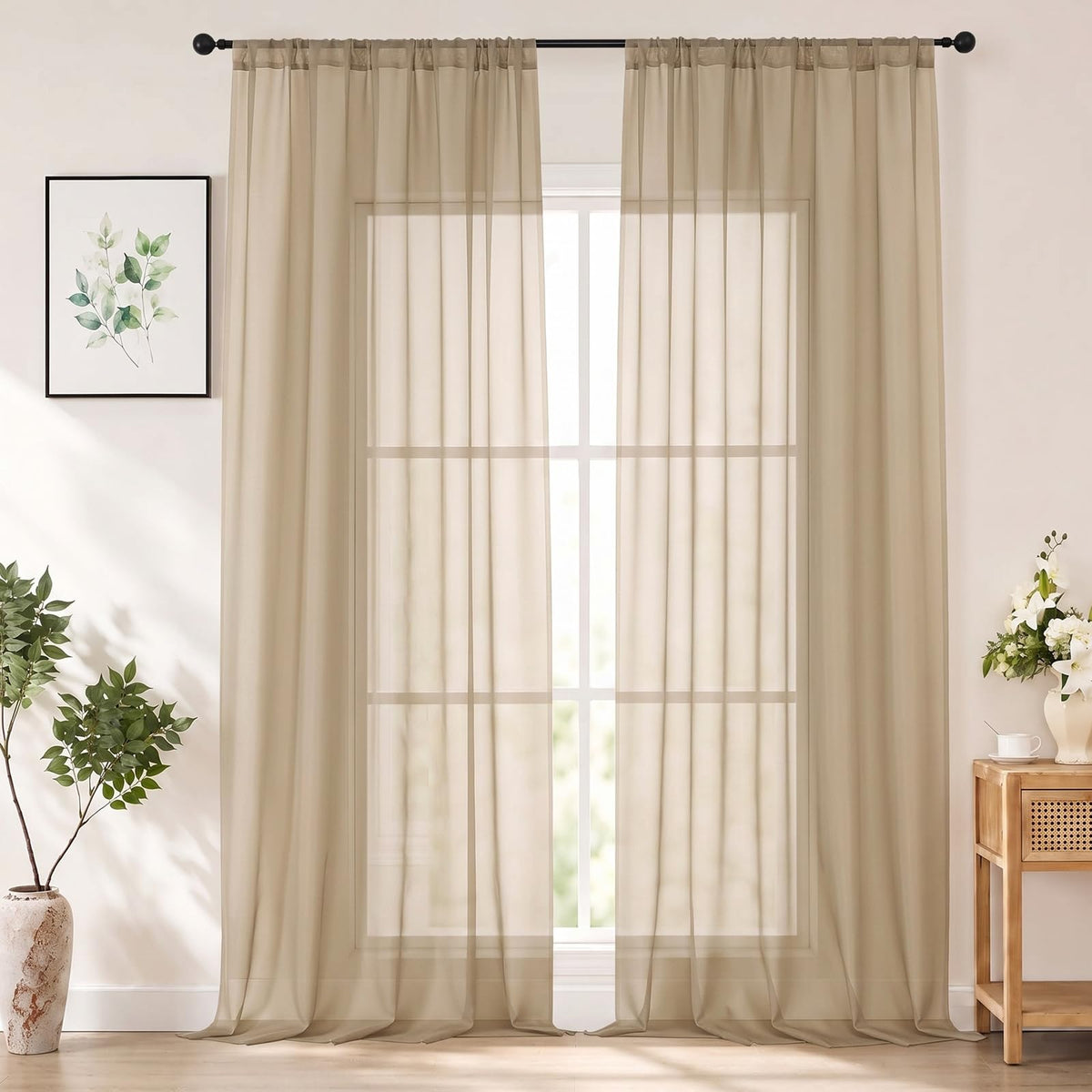 Chyhomenyc White Sheer Curtains 84 inch Long for Living Room, 2 Panels