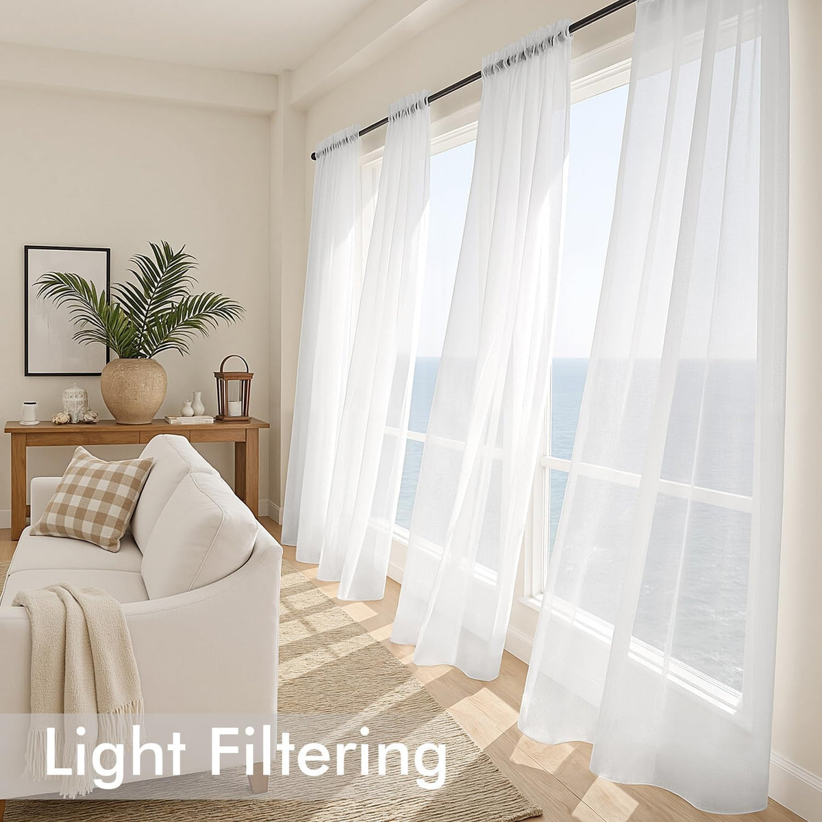 MIULEE White Sheer Curtains 84 Inches Long 4 Panels 42 x 84 Inches