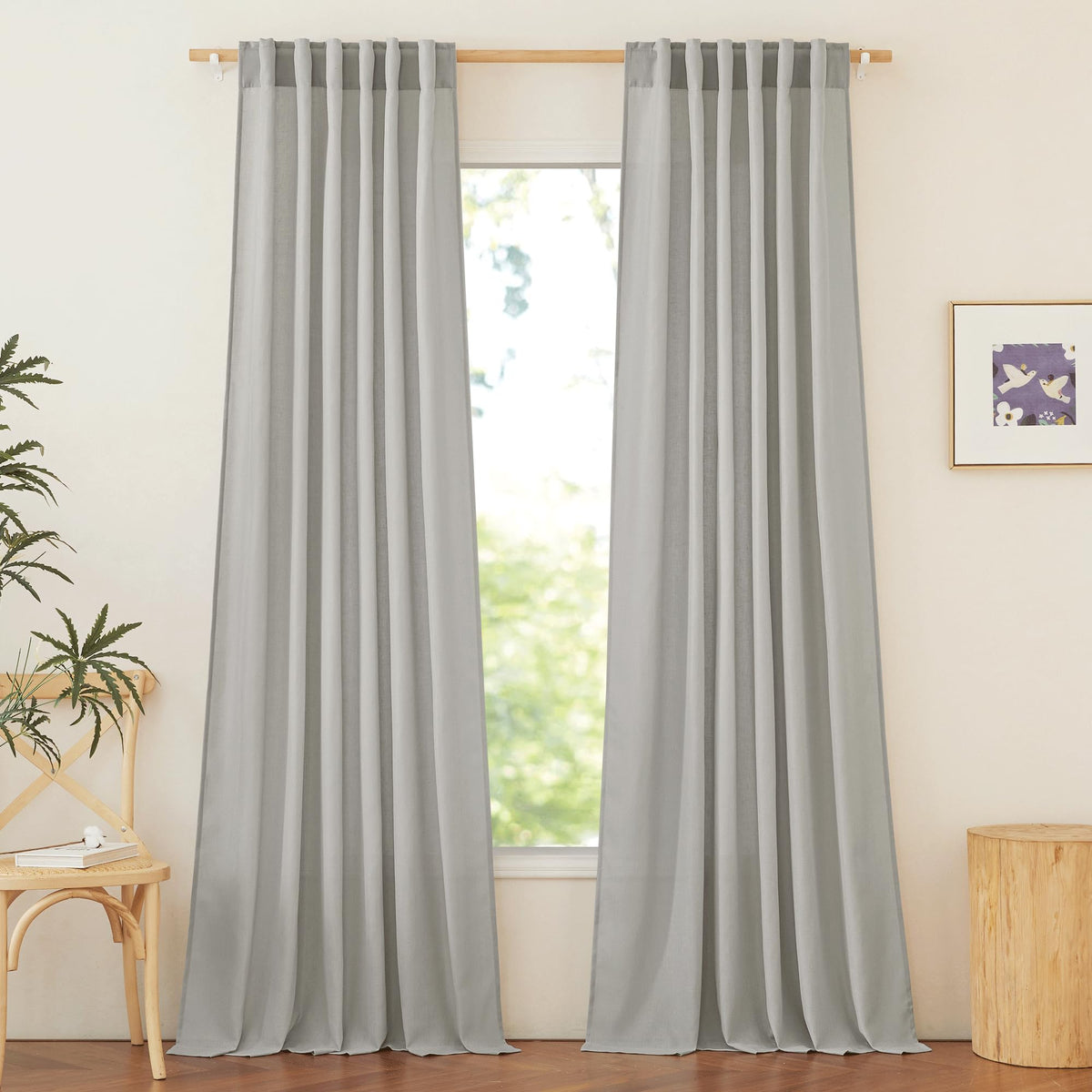 NICETOWN Natural Linen Curtains & Drapes for Windows 84 inch Long, Rod Pocket & Back Tab Thick Flax Semi Sheer Privacy Assured with Light Filtering for Bedroom/Living Room, W55 x L84, 2 Pieces