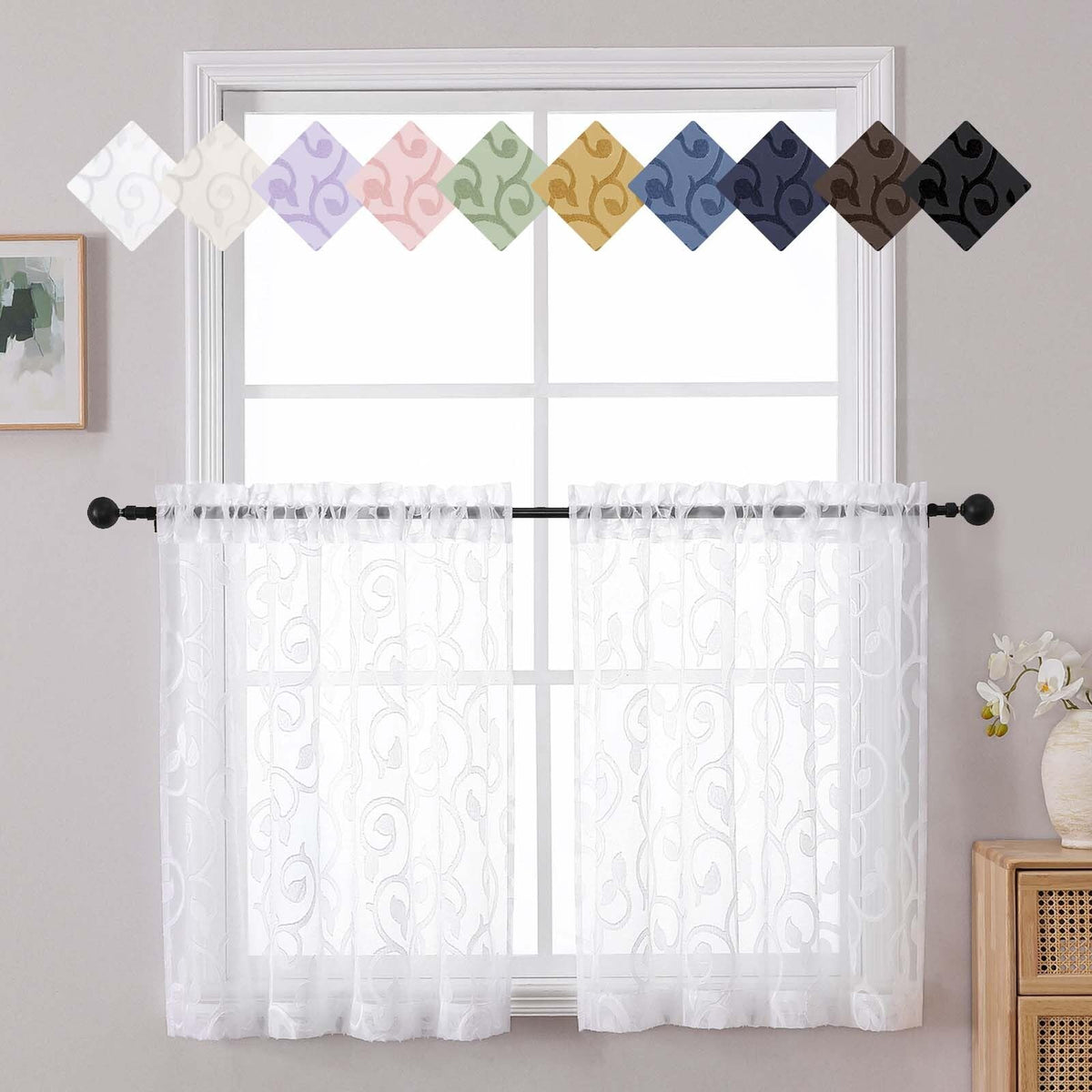Dusty Blue Sheer Curtains for Bedroom Living Room 72 Inches Long 2 Panels Set, Soft Airy Geometric Jacquard Clip Curtains Drapes, Modern Rod Pocket Door Curtain, 2Pcs Each 42" Wx72 L Inch