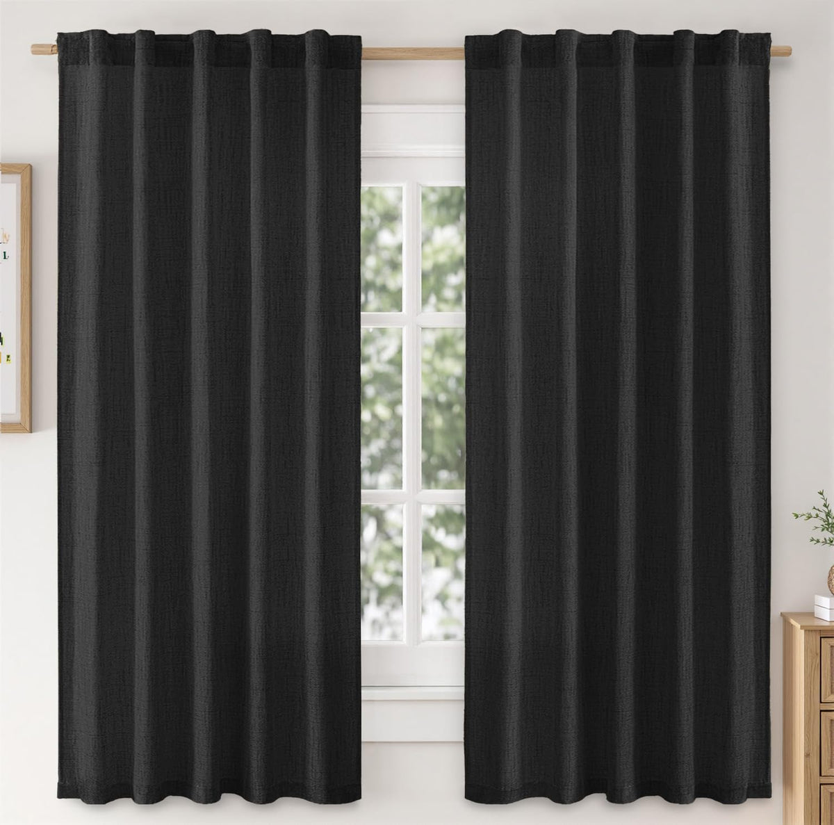 MIULEE Faux Linen Curtains 84 Inch Length 2 Panels Natural Semi Sheer Curtain with Back Tab Rod Pocket, Light Filtering Window Privacy Burlap Drapes for Living Room Bedroom 42W x 84L Linen