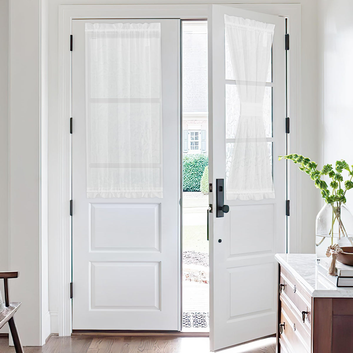 NICETOWN White 2 Panels French Door Curtains for Front Back Window Cover