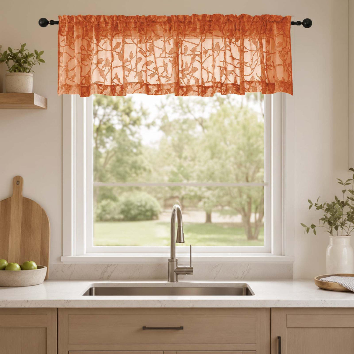 OVZME Sage Green Sheer Curtains 63 Inch Length 2 Panel Set, Light Filtering Bedroom Curtains with Dual Rod Pocket Top, Leaf Bird Clip Jacquard Sheer Farmhouse Window Drapes for Living Room, 2x38Wx63L