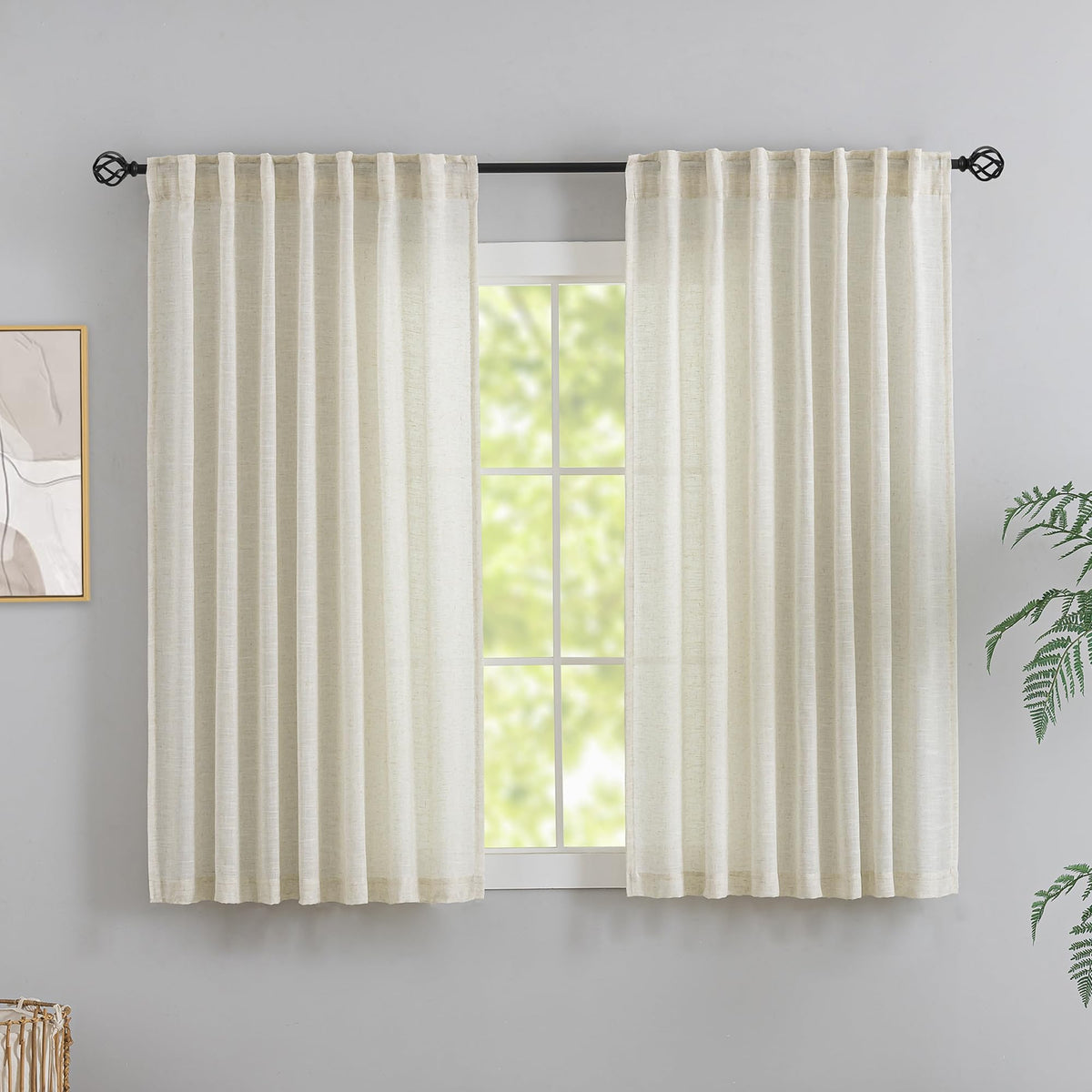 Natural Linen 144 Inch Length Curtains for Tall Floor Ceiling Villa Living Room -Cream Ivory Bak Tab Hooks Pleated Easy Open Sliding Semi Sheer 144 inch Extra Long 2 Story Window Curtains,12 Foot