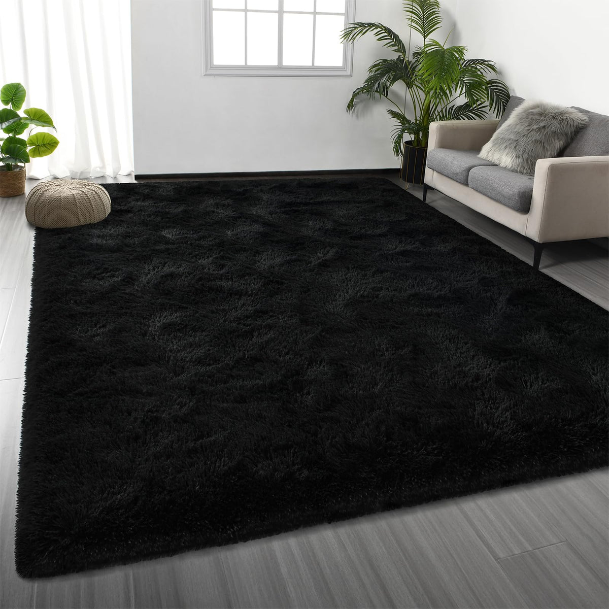 Deerhoo Large Shag Area Rugs 5 x 8, Tie-Dyed Plush Fuzzy Rugs, Light Grey