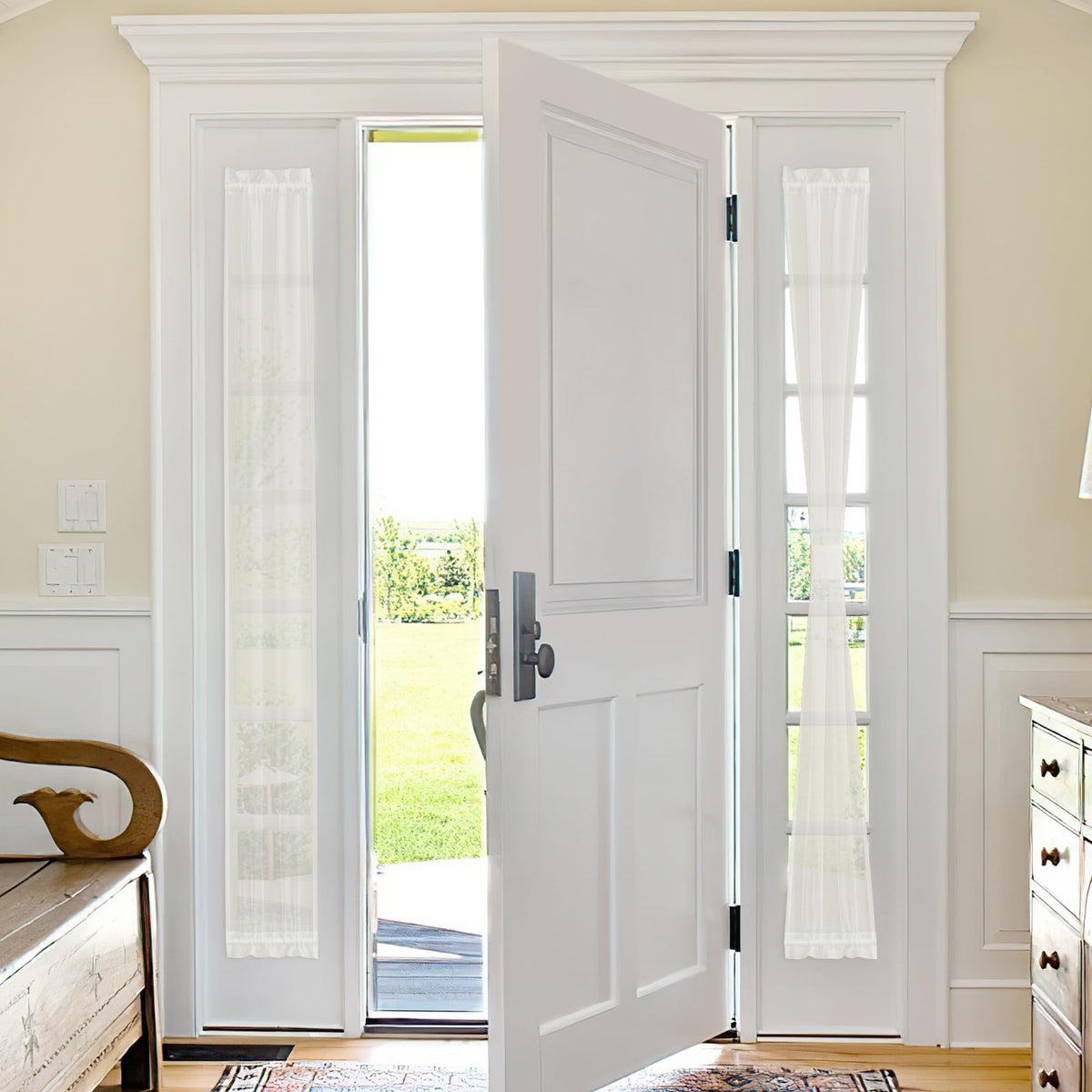 NICETOWN White 2 Panels French Door Curtains for Front Back Window Cover