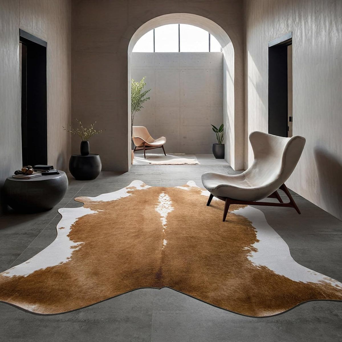 BENRON Faux Cowhide Rug, Cow Print Rug for Living Room Bedroom 4.6x5.2ft