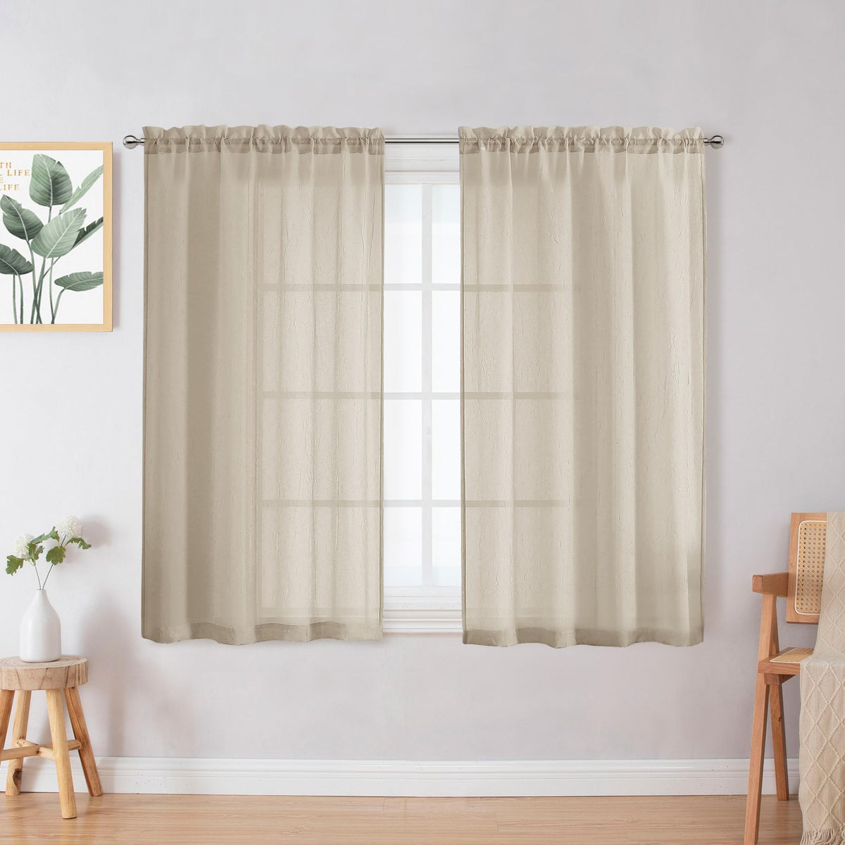 Chyhomenyc Crushed Sheer Navy Blue Curtains 84 Inch Length 2 Panels, Light Filtering Solid Crinkle Voile Lightweight Rod Pocket Sheer Curtian for Bedroom Living Room, Each 42Wx84L Inches