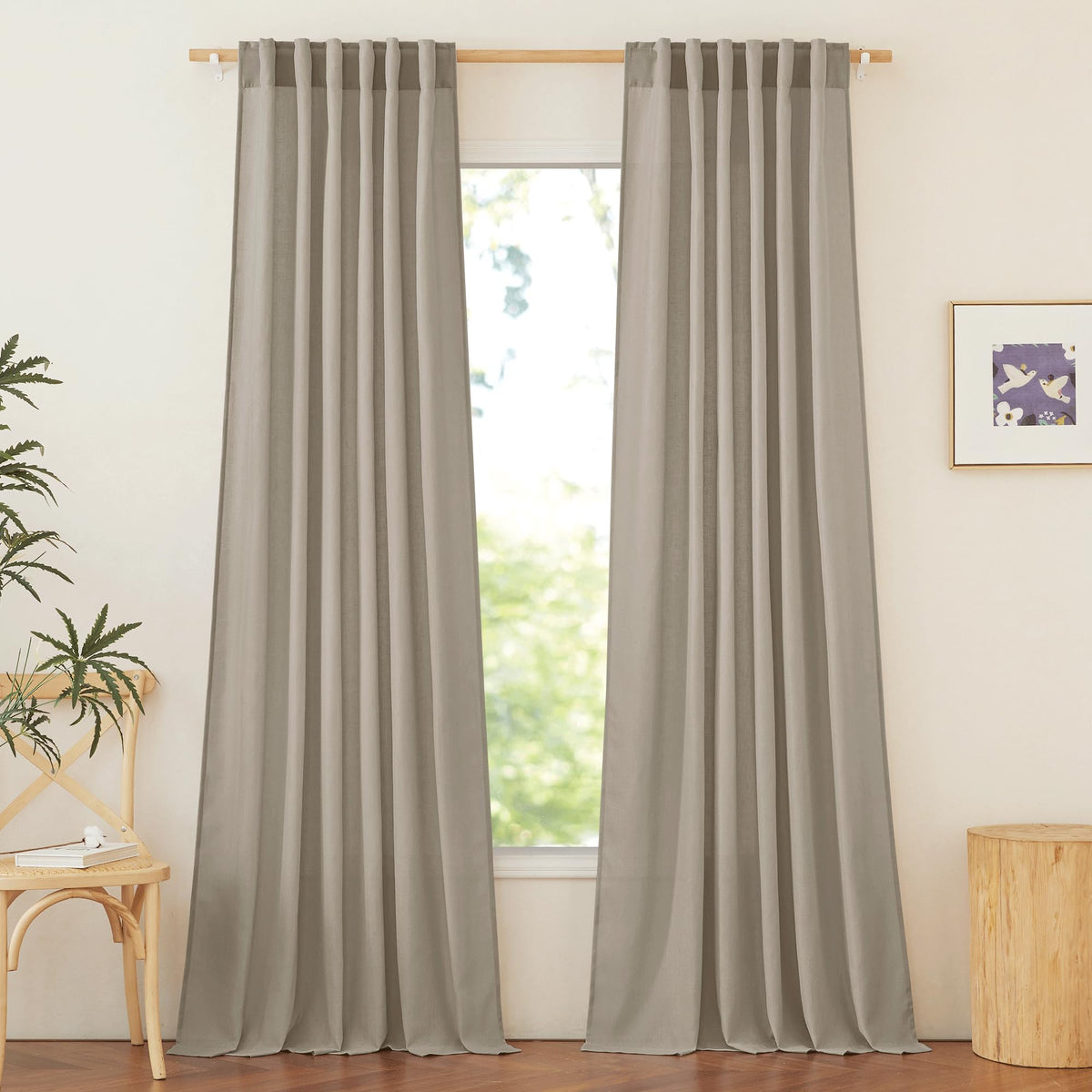 NICETOWN Natural Linen Curtains & Drapes for Windows 84 inch Long, Rod Pocket & Back Tab Thick Flax Semi Sheer Privacy Assured with Light Filtering for Bedroom/Living Room, W55 x L84, 2 Pieces