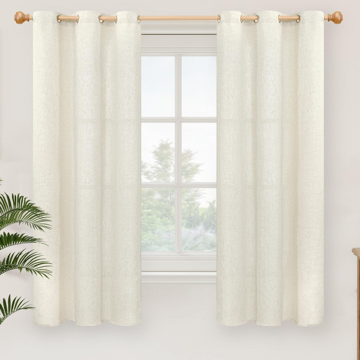 YoungsTex Linen Semi Sheer Curtains 63 Inch Length, Light Filtering Drapes