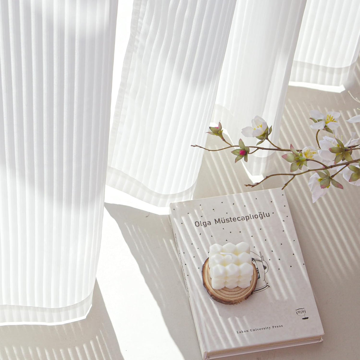 NICETOWN White Striped Sheer Curtains 96 inches Long for Living Room 2 Panels, Non-See-Through Semi Chiffon Grommet Window Treatment Light Filtering Drapes for Home Office Bedroom 52" Wide