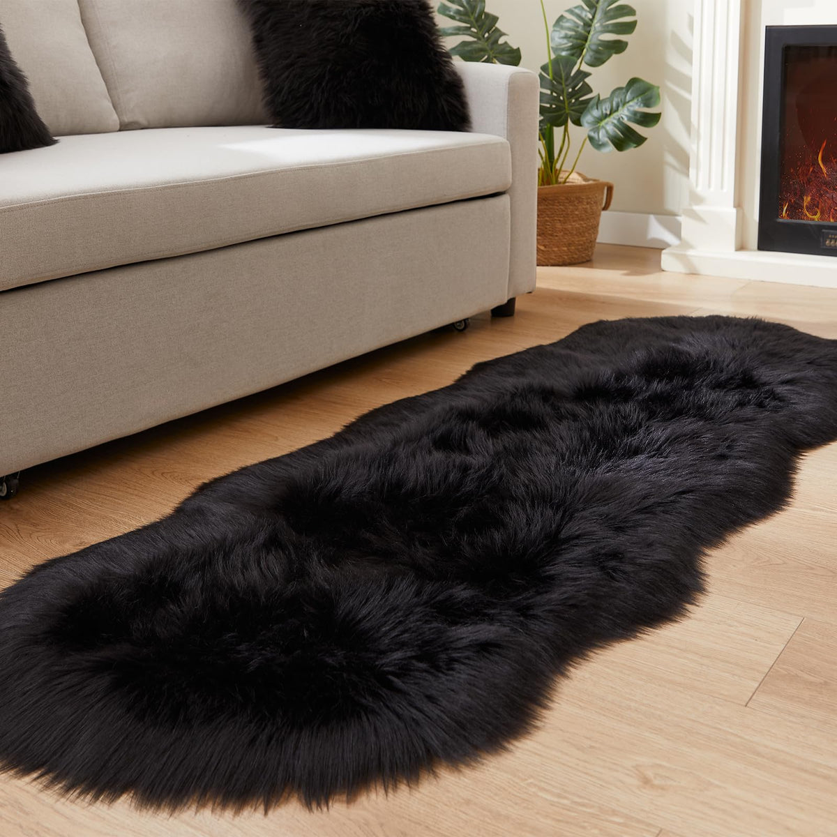 EasyJoy Ultra Soft Fluffy/Fuzzy Shaggy Area Rug Faux Fur Chair Cover Seat Pad for Bedroom Floor Sofa Living Room (2 x 6 ft Sheepskin, Beige)