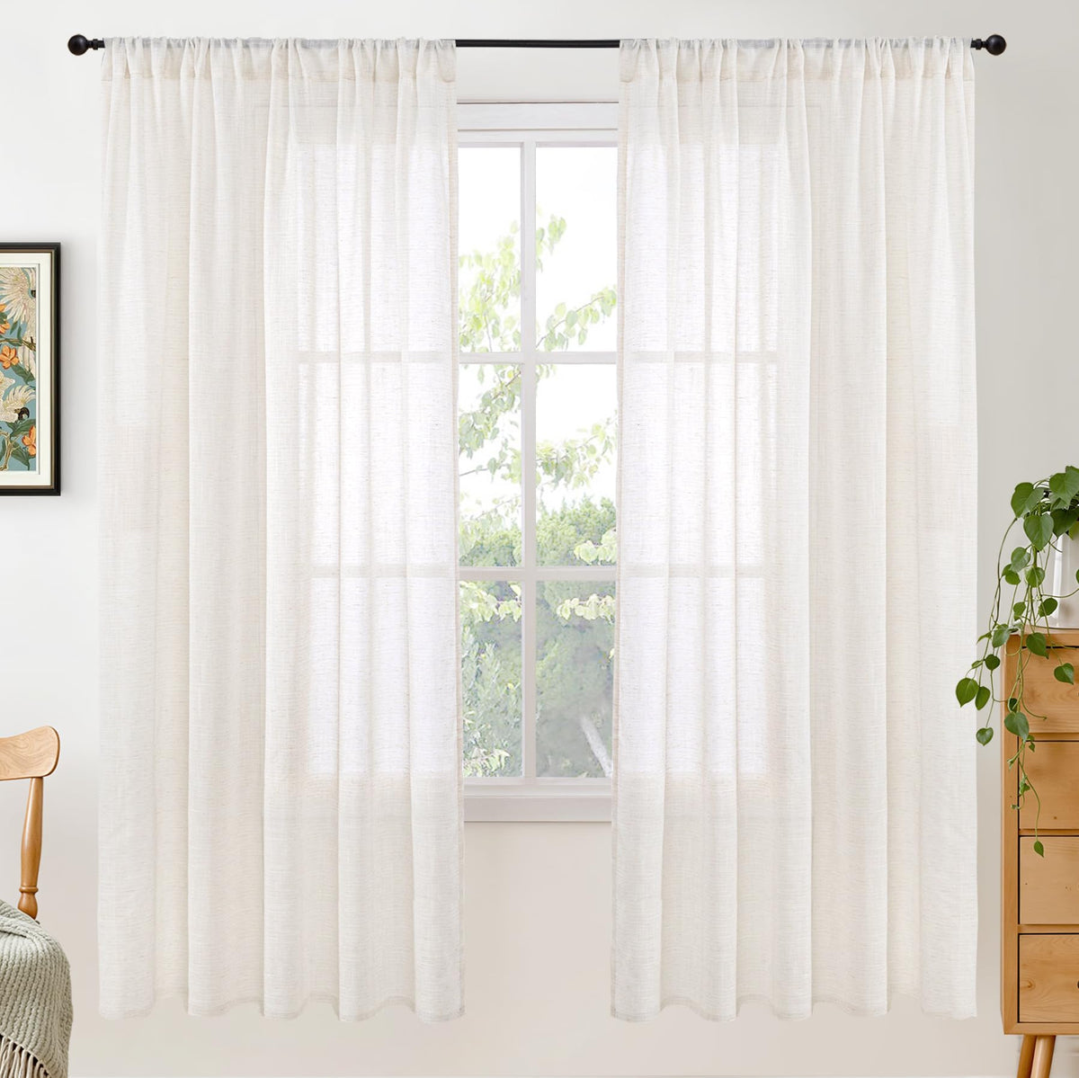 BGment Linen Sheer Curtains 84 Inches Long 2 Panels Set for Living Room