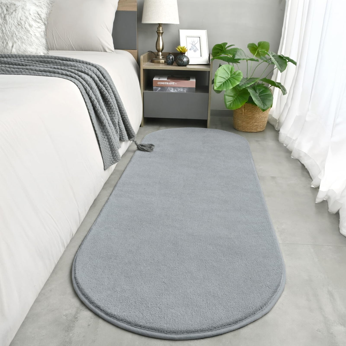 Amearea Soft Oval Rugs for Bedroom, 2.6 x 5.3 Black Bedroom Bedside Rug