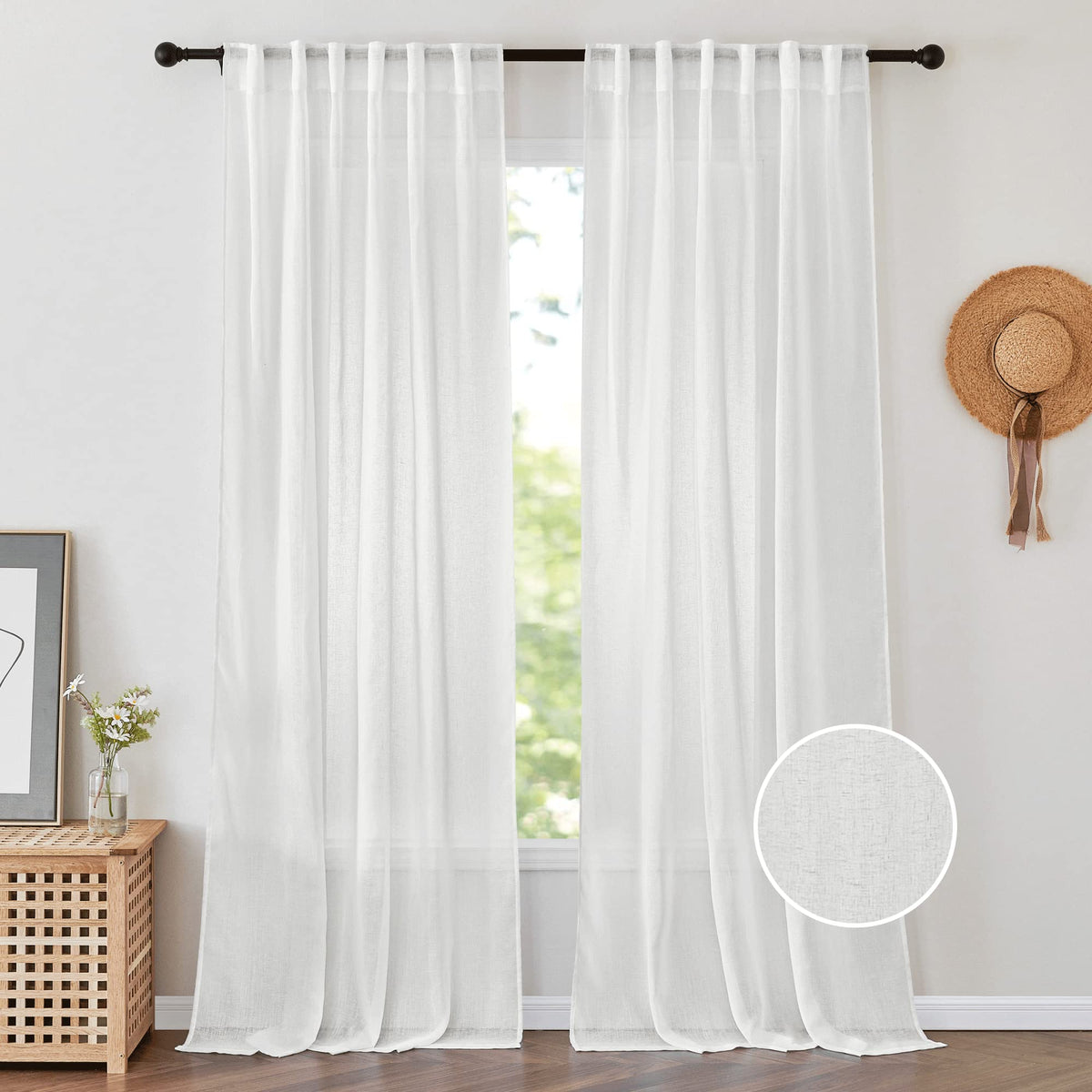 PONY DANCE White Sheer Curtains 96 inches Long, 2 Panels