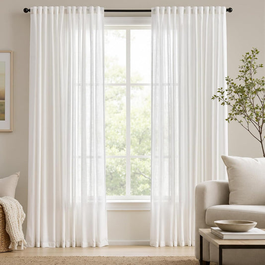 jinchan White Semi Sheer Curtains Light Filtering 84 Inches Long 2 Panels