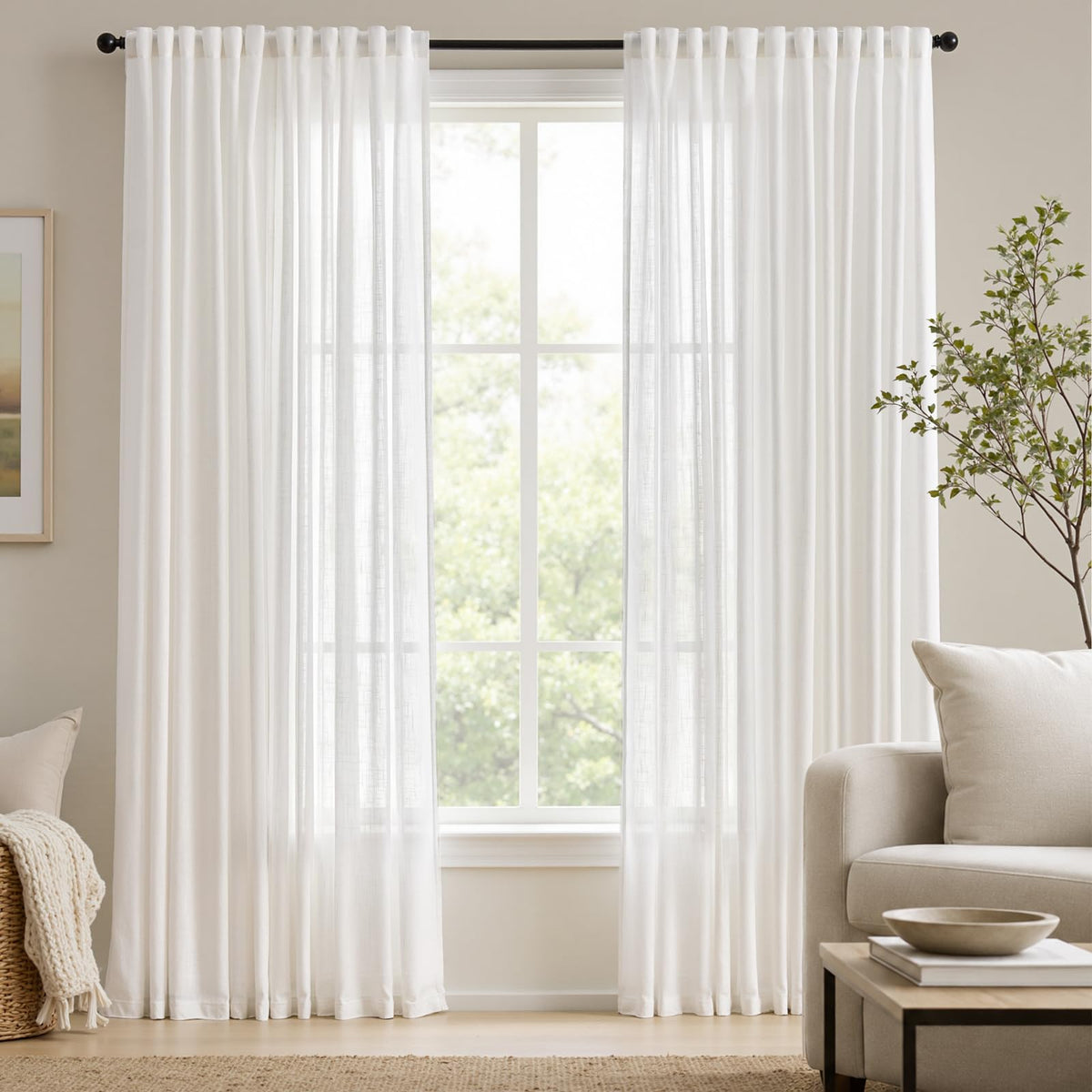 jinchan White Semi Sheer Curtains Light Filtering 84 Inches Long 2 Panels