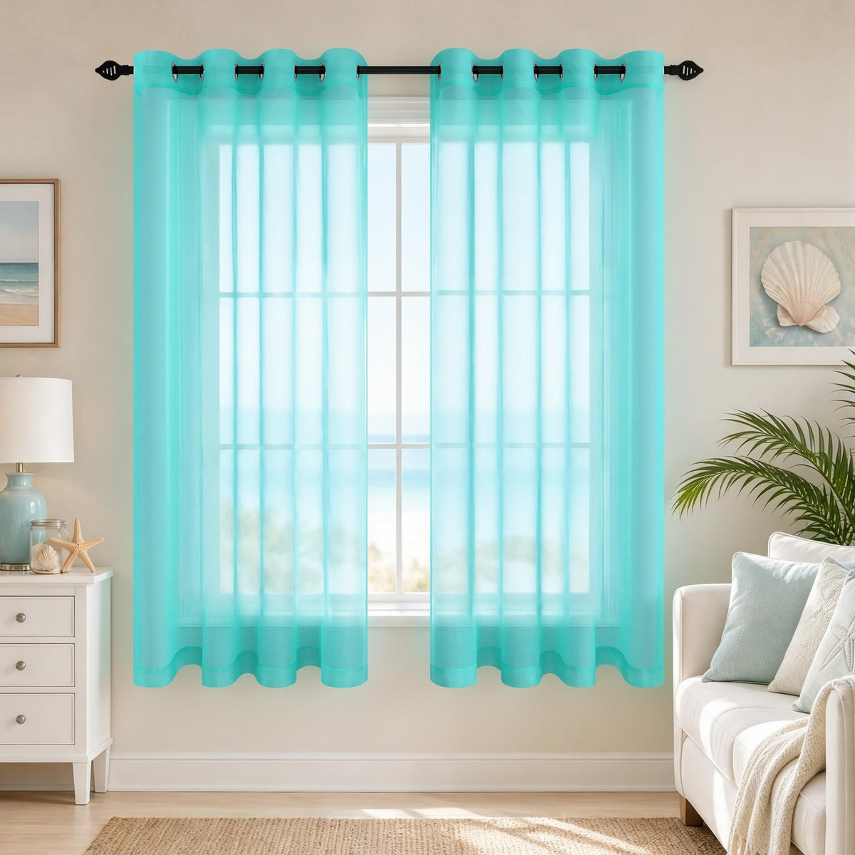 Mrs.Naturall Black Sheer Curtains 84 Inches Long for Living Room Set of 2 Panels Ring Grommet Window Curtain Panels for Bedroom 52x84 Inch Length