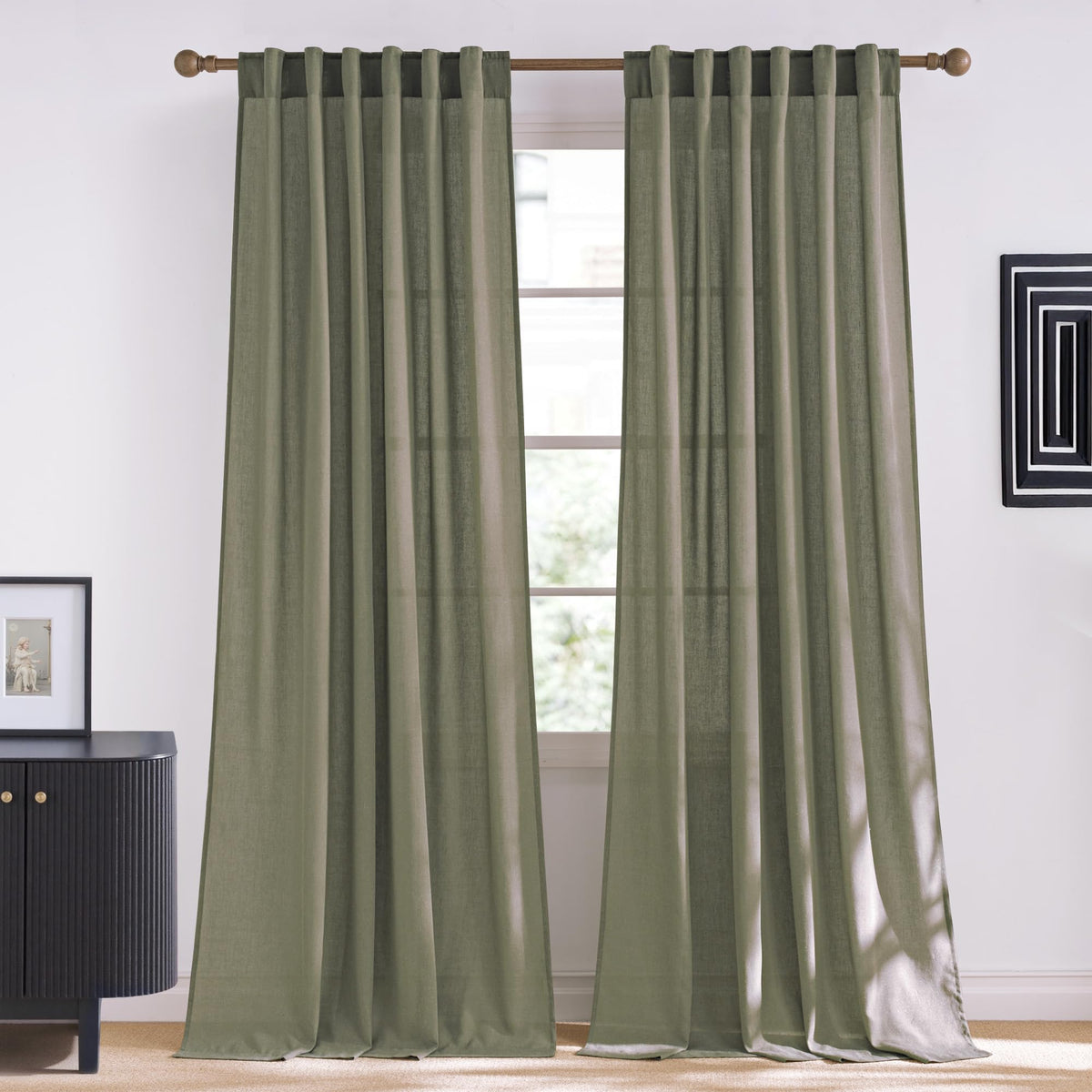 NICETOWN Natural Linen Curtains & Drapes for Windows 84 inch Long, Rod Pocket & Back Tab Thick Flax Semi Sheer Privacy Assured with Light Filtering for Bedroom/Living Room, W55 x L84, 2 Pieces