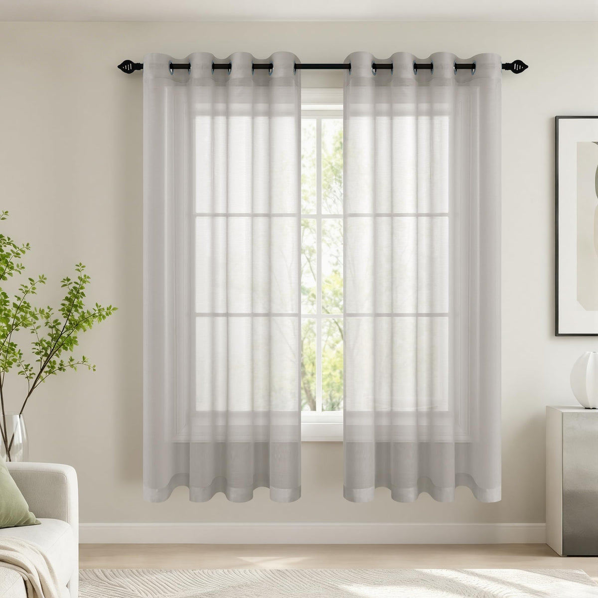 Mrs.Naturall Black Sheer Curtains 84 Inches Long for Living Room Set of 2 Panels Ring Grommet Window Curtain Panels for Bedroom 52x84 Inch Length