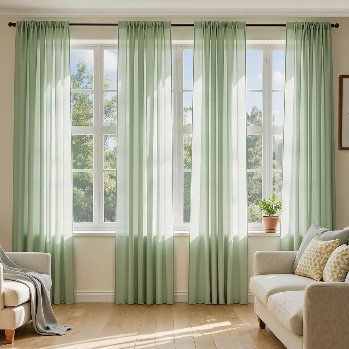 MIULEE White Sheer Curtains 84 Inches Long 4 Panels 42 x 84 Inches
