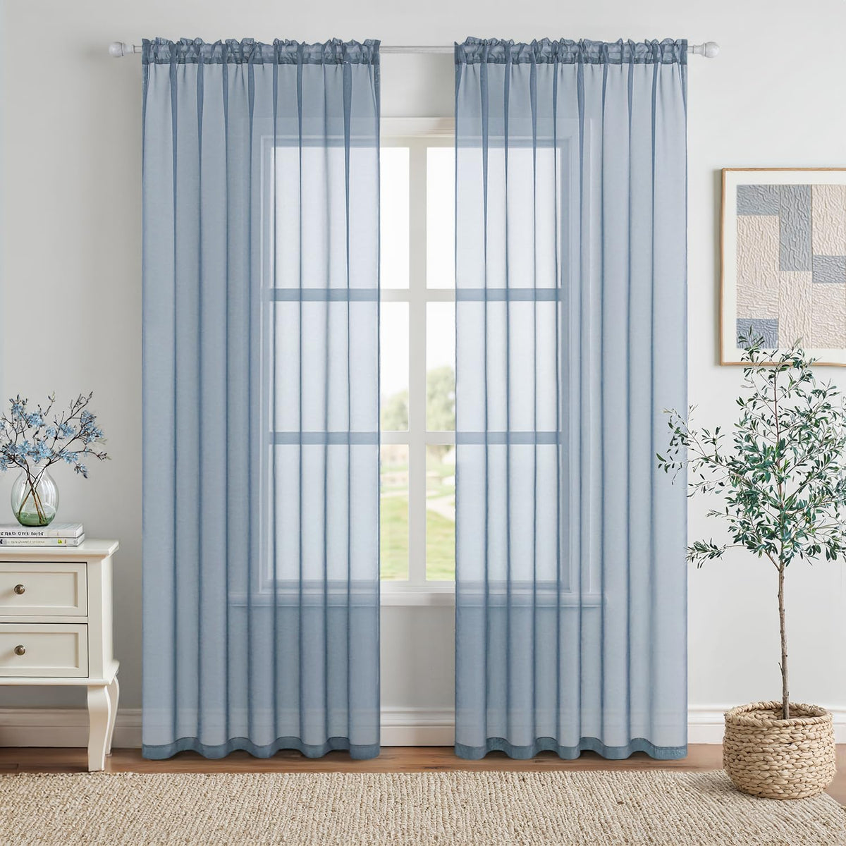 MIULEE 2 Panels White Sheer Curtains for Living Room 54 X 105 Inches