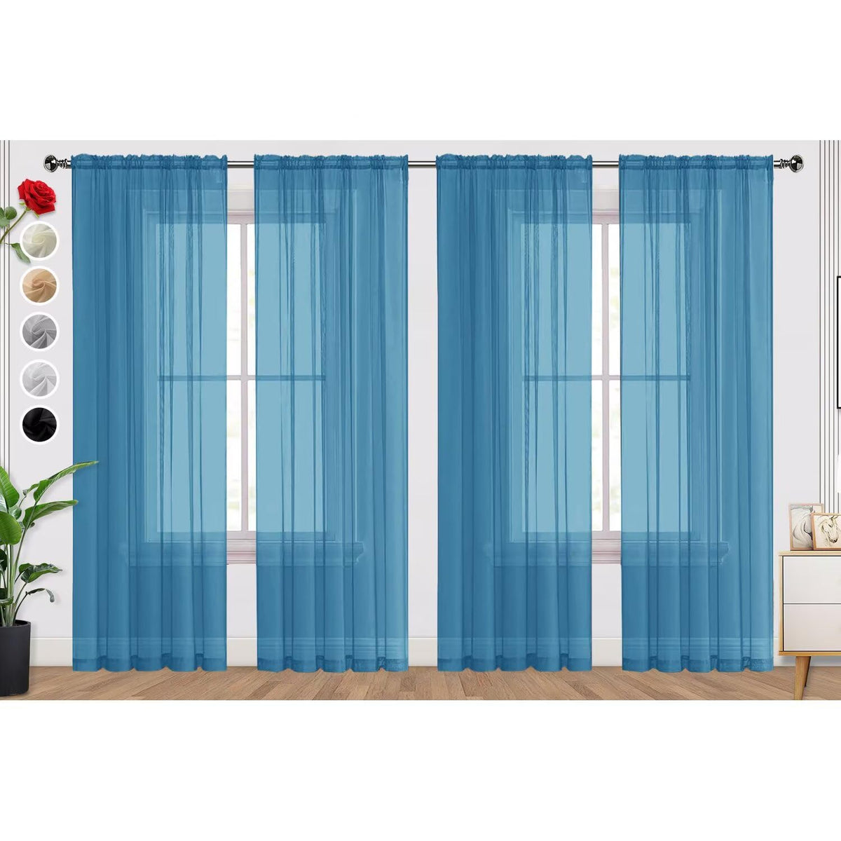SpaceDresser Basic Rod Pocket Sheer Voile Window Curtain Panels White 1 Pair 2 Panels 52 Width 84 Inch Long for Kitchen Bedroom Children Living Room Yard(White,52 W x 84 L)