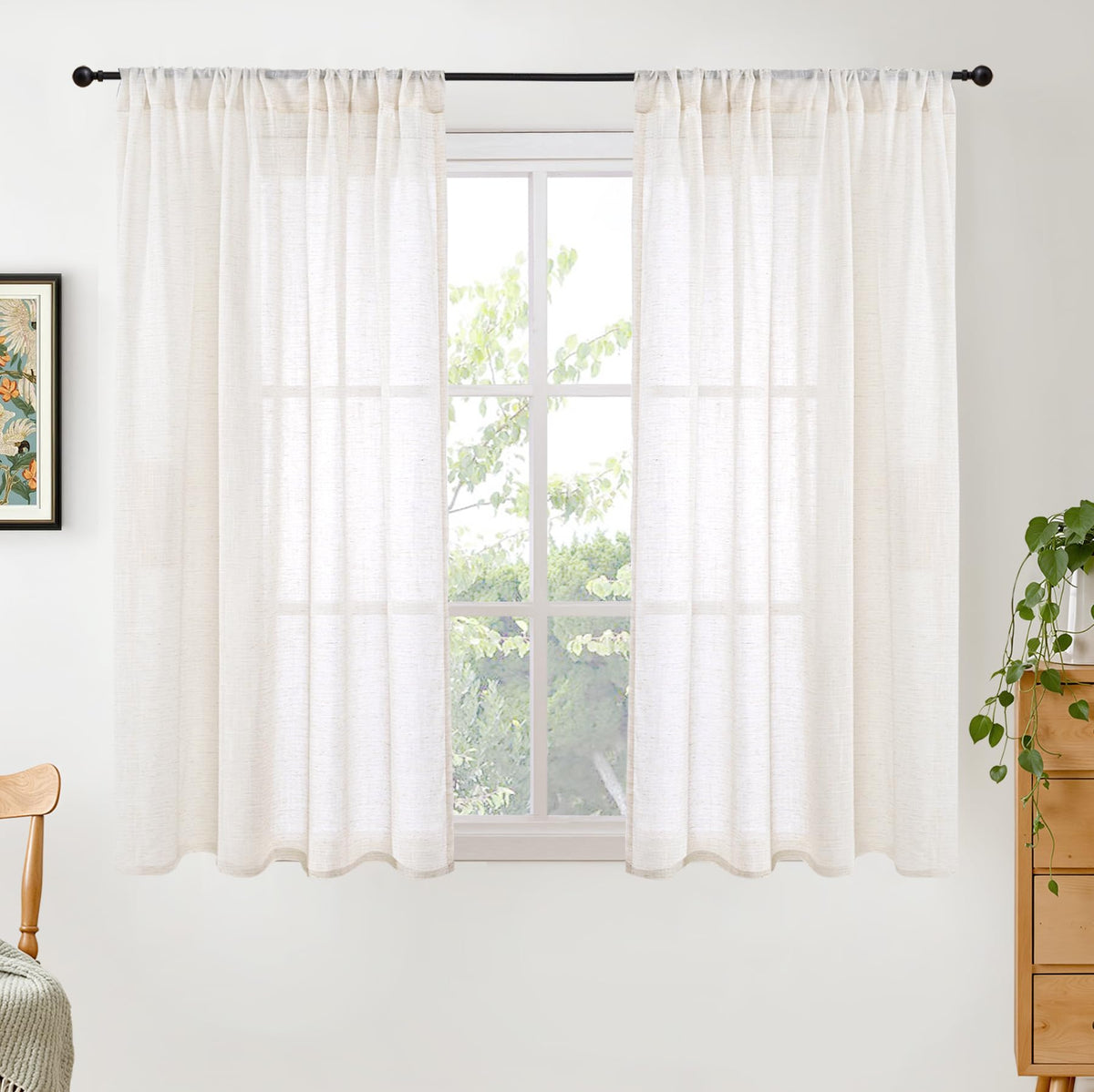 BGment Linen Sheer Curtains 84 Inches Long 2 Panels Set for Living Room