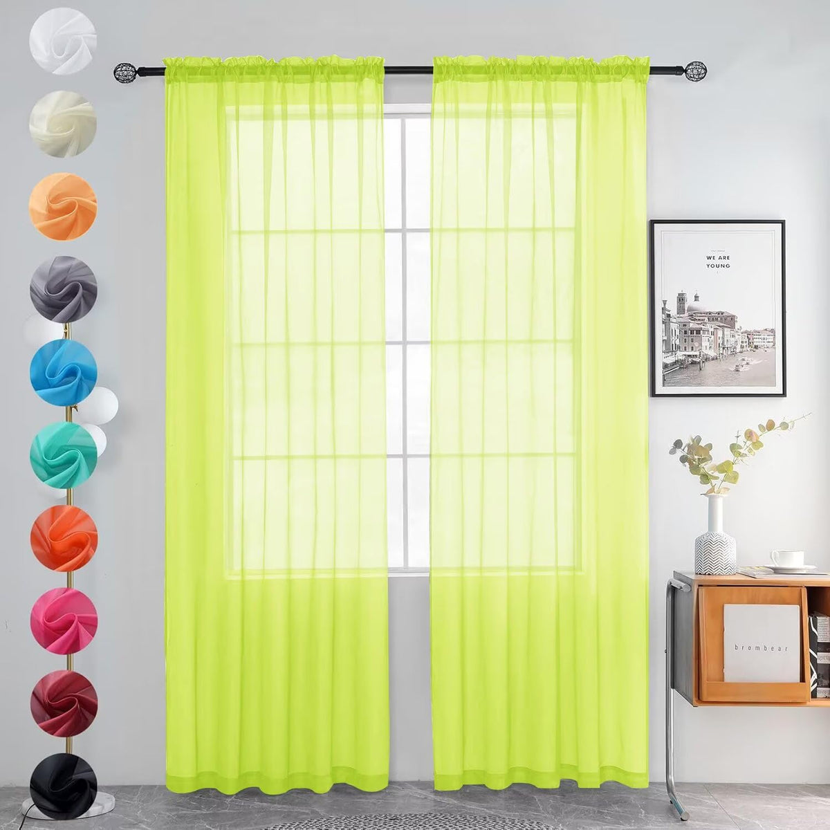 youleyar Solid Sheer Rod Pocket Curtain Voile Draperies 2 Panels White Beige Black Grey Coffee 52 Inch Width 84 Inch Long 1 Pair for Kitchen Bedroom Children Living Room Yard (Orange,52Wｘ84L)