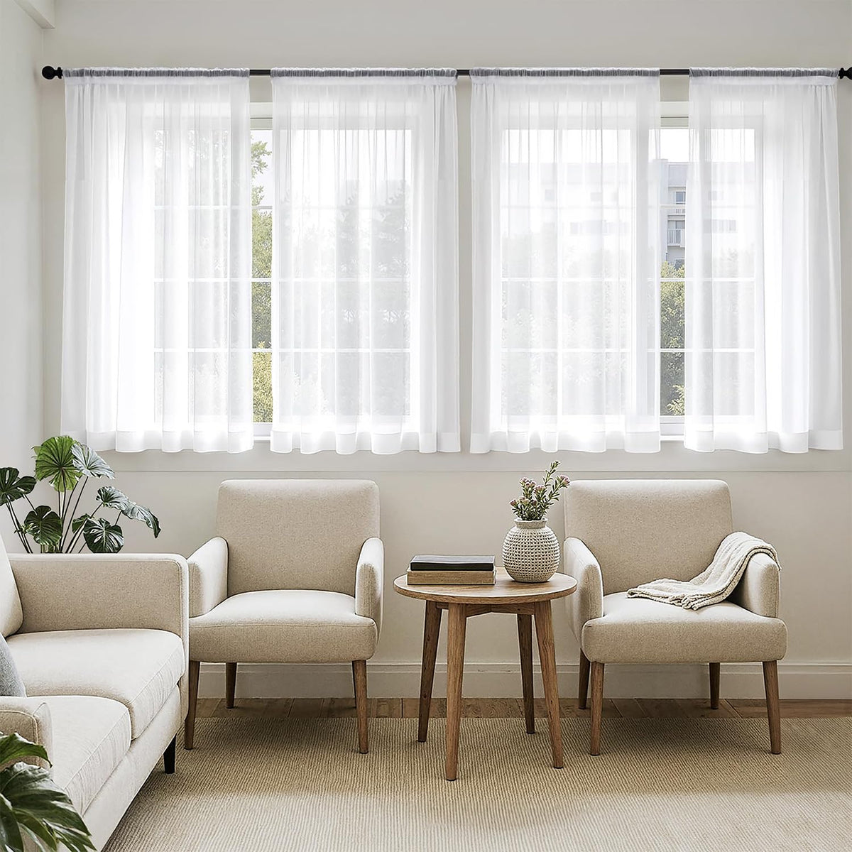 MIULEE White Sheer Curtains 84 Inches Long 4 Panels 42 x 84 Inches