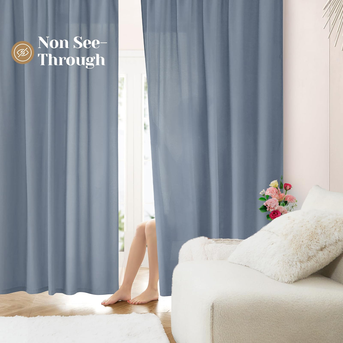 HOMEIDEAS Non-See-Through White Privacy Sheer Curtains, 52 X 96 Inches Long