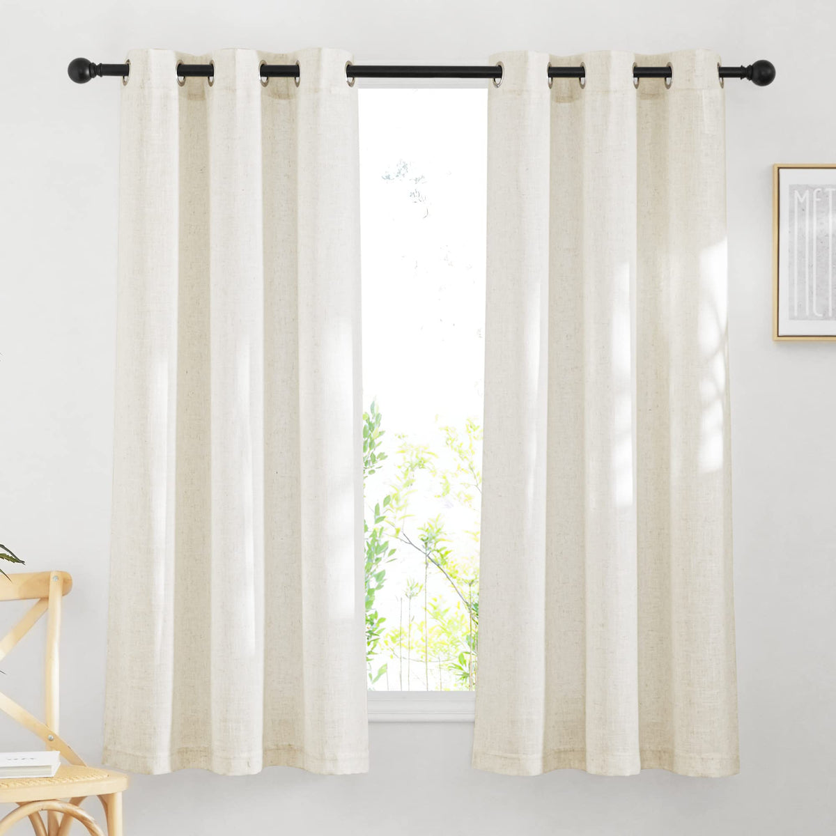NICETOWN White Sheer Linen Curtains 84 Inch Length 2 Panels Set, W52xL84