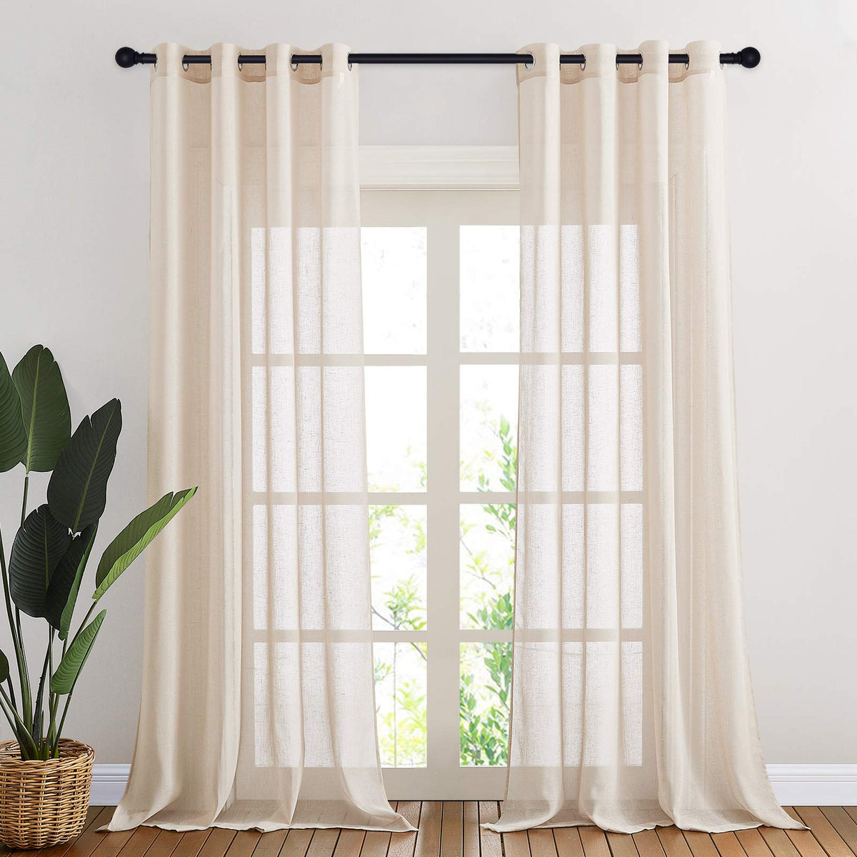 NICETOWN White Sheer Linen Curtains 84 Inch Length 2 Panels Set, W52xL84