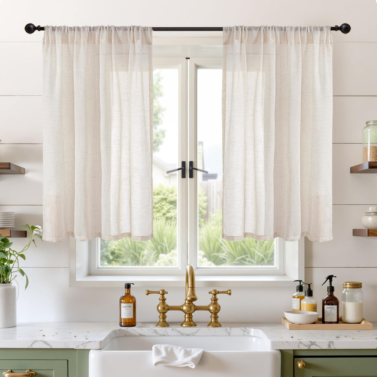BGment Linen Sheer Curtains 84 Inches Long 2 Panels Set for Living Room