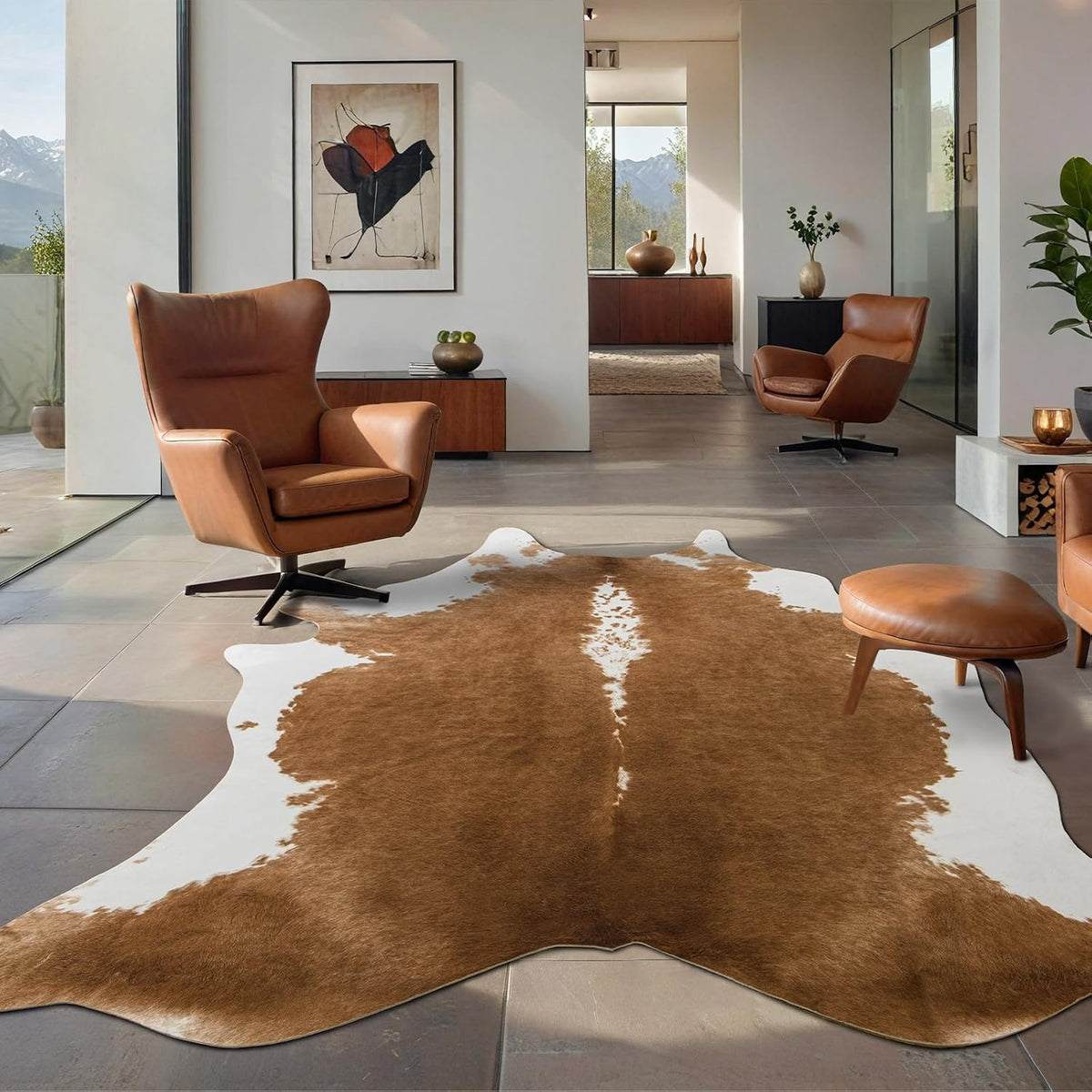 BENRON Faux Cowhide Rug, Cow Print Rug for Living Room Bedroom 4.6x5.2ft
