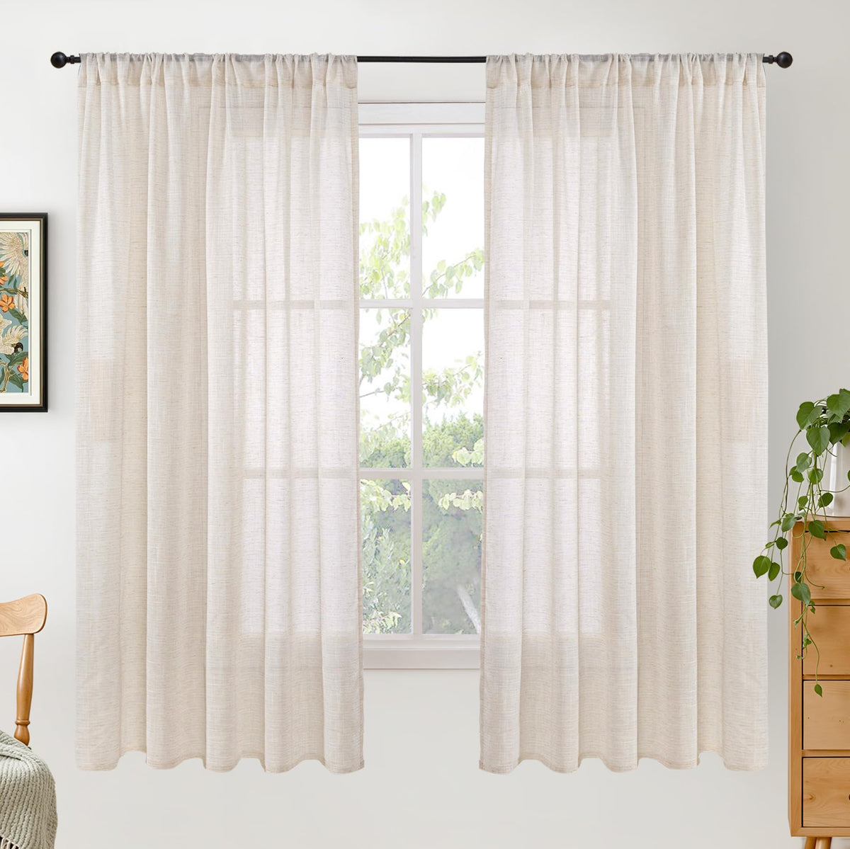 BGment Linen Sheer Curtains 84 Inches Long 2 Panels Set for Living Room