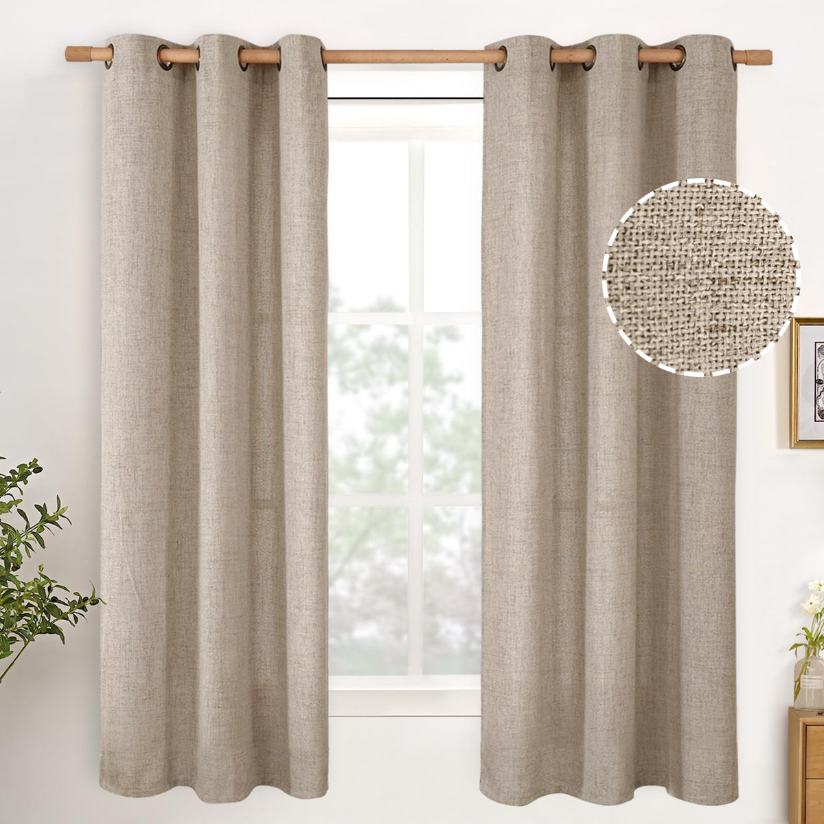 YoungsTex Linen Semi Sheer Curtains 63 Inch Length, Light Filtering Drapes