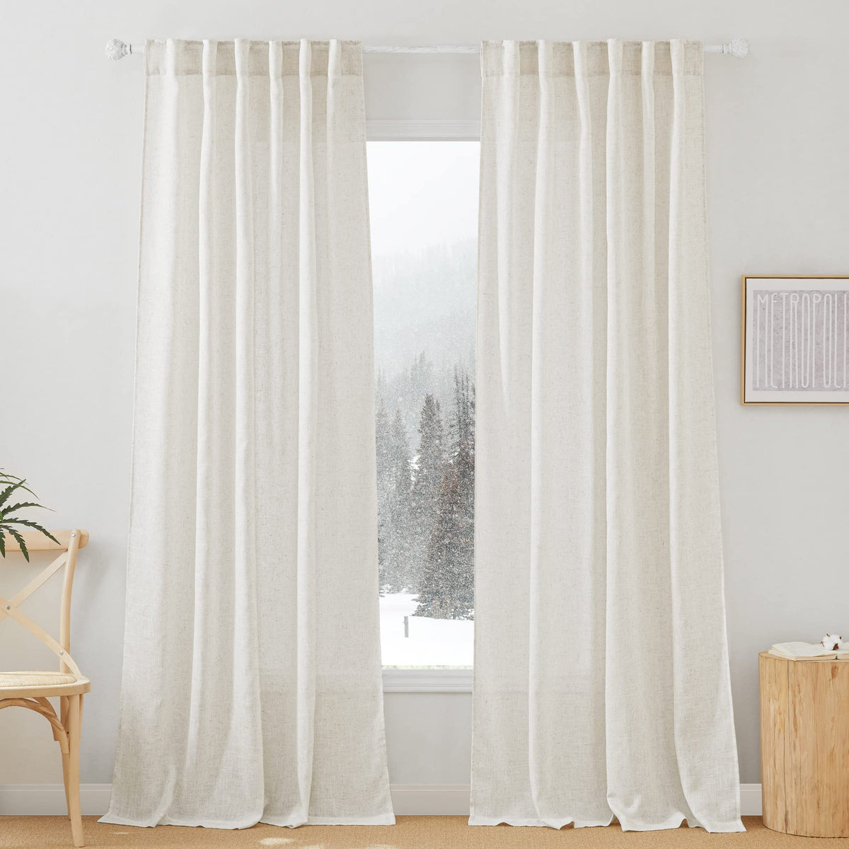 RYB HOME White Sheer Curtains for Living Room Patio Glass Door, W52 x L95