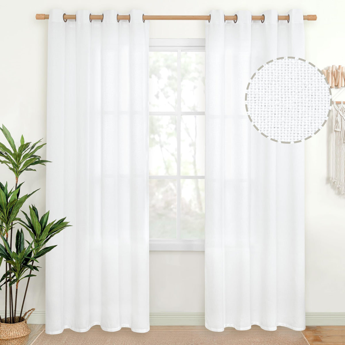 YoungsTex Linen Semi Sheer Curtains 63 Inch Length, Light Filtering Drapes