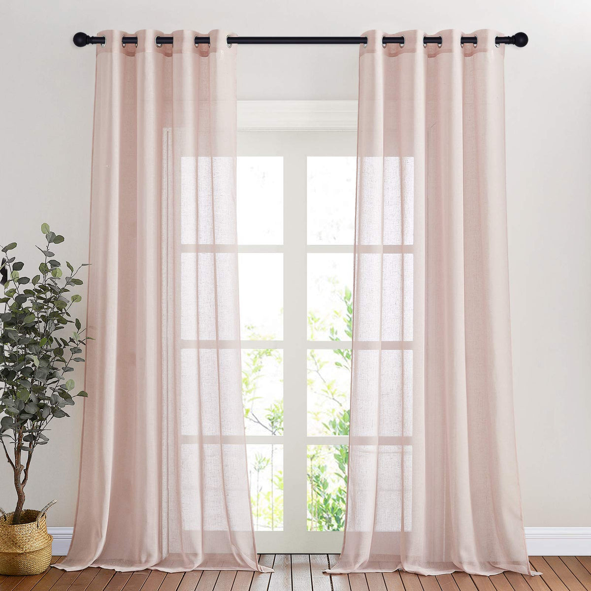 NICETOWN White Sheer Linen Curtains 84 Inch Length 2 Panels Set, W52xL84