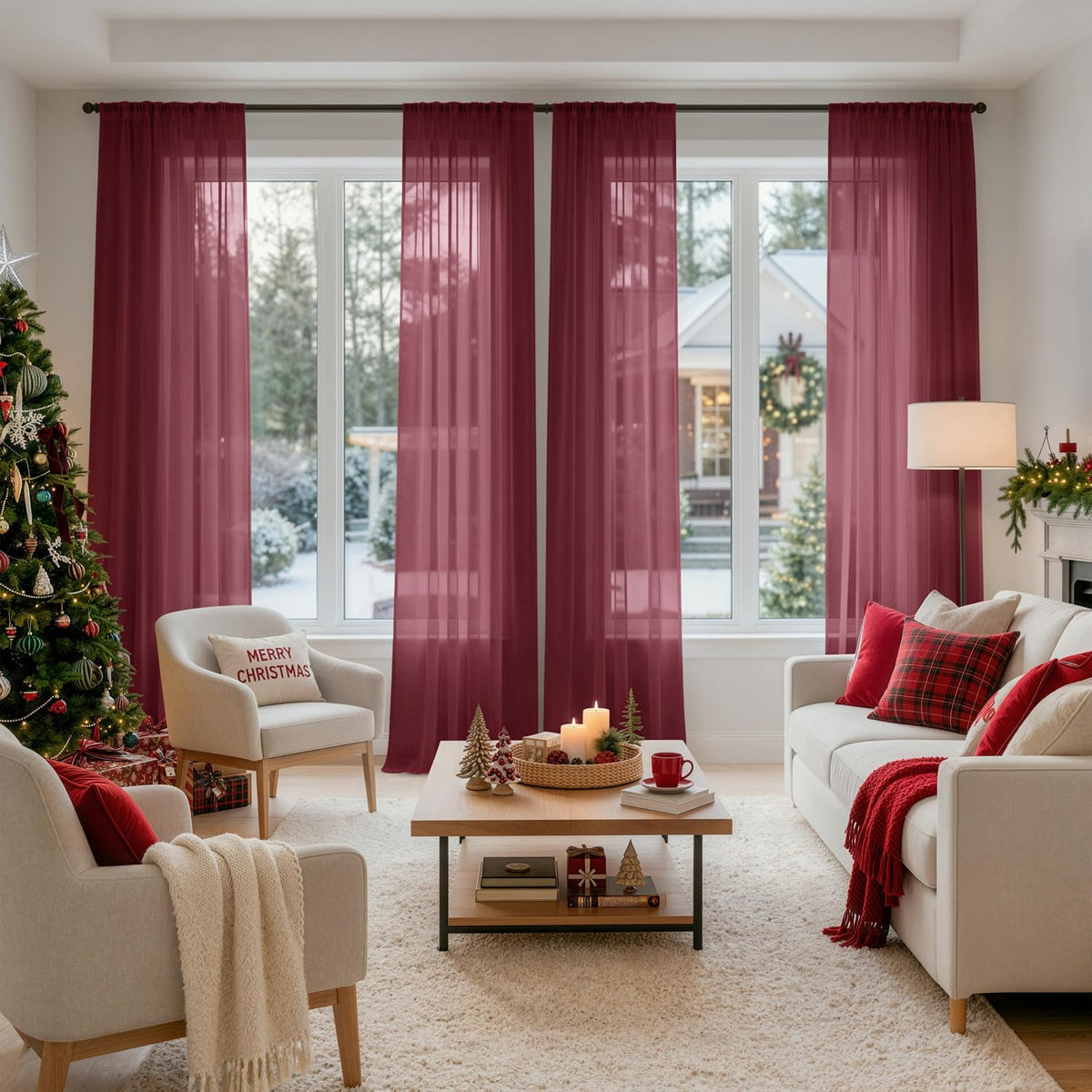 MIULEE White Sheer Curtains 84 Inches Long 4 Panels 42 x 84 Inches