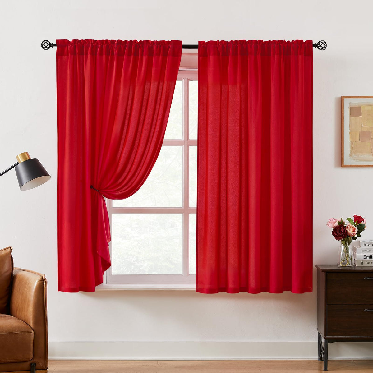 HOMEIDEAS Non-See-Through White Privacy Semi Sheer Curtains, 52 X 84 Inches