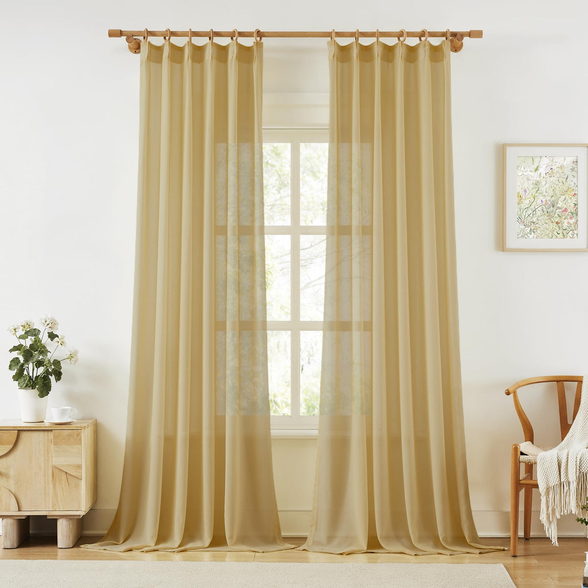 KangBang White Pinch Pleated Sheer Curtains 84 Inches Long 2 Panels